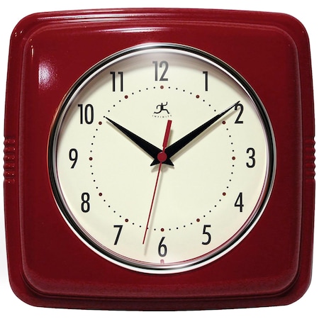 Infinity Instruments Square Retro Red - 9" Square Retro Wall Clock 13228RD-4103